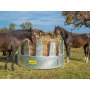 Runde Heuraufe für Pferde mit 12 Fressplätzen und Sicherheitsfutterzaun